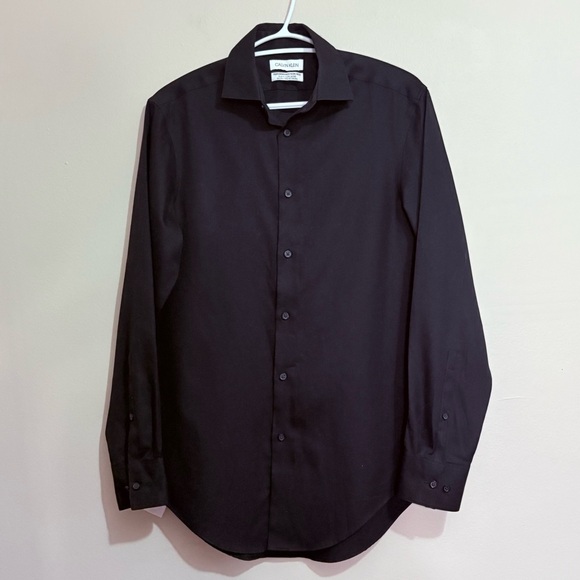 Calvin Klein Black Textured Non Iron Dress Shirt Classic Formal Style - Picture 1 of 5